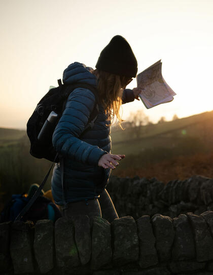 A hiker on an inclusive adventure hike