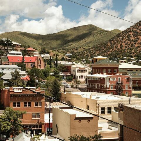 Aerial shot of the town of Bisbee in Arizona