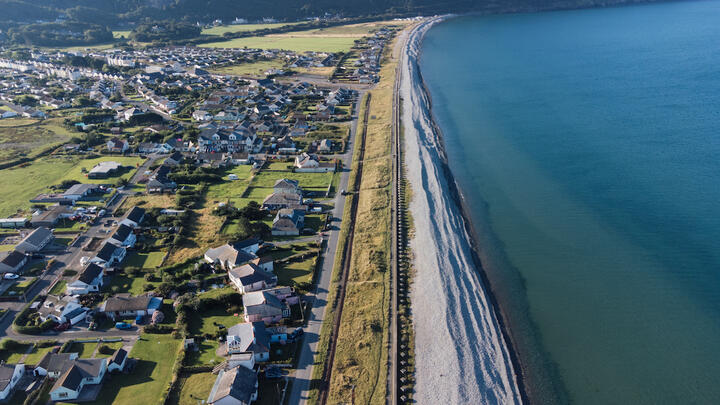 The shore at Fairbourne as seen from above