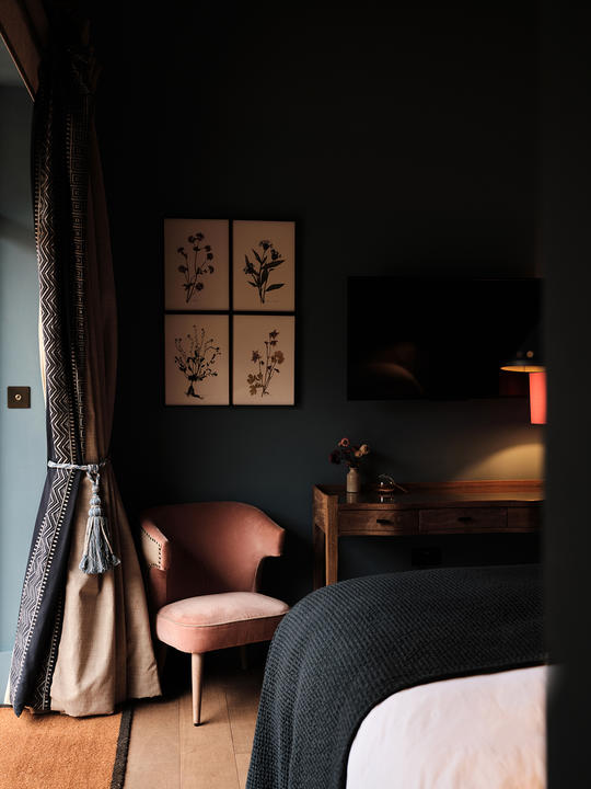 A moody bedroom in Pensons, Herefordshire