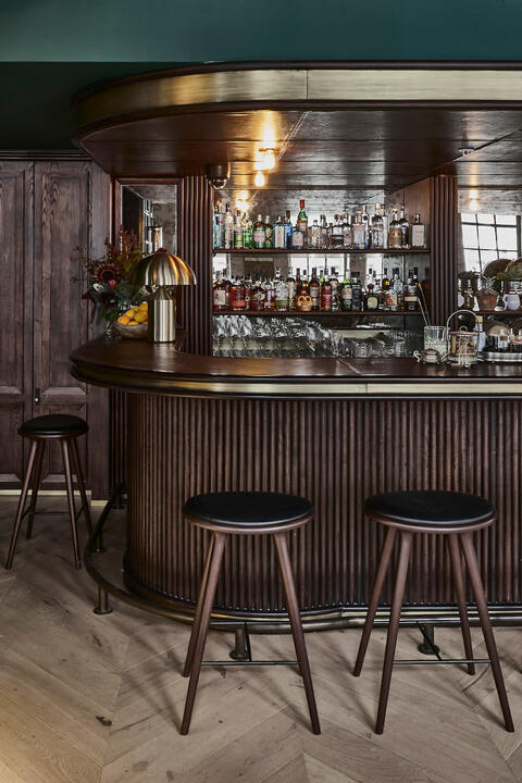 A wood-panelled bar