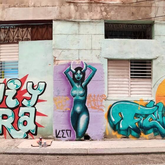 A colourful mural in Havana