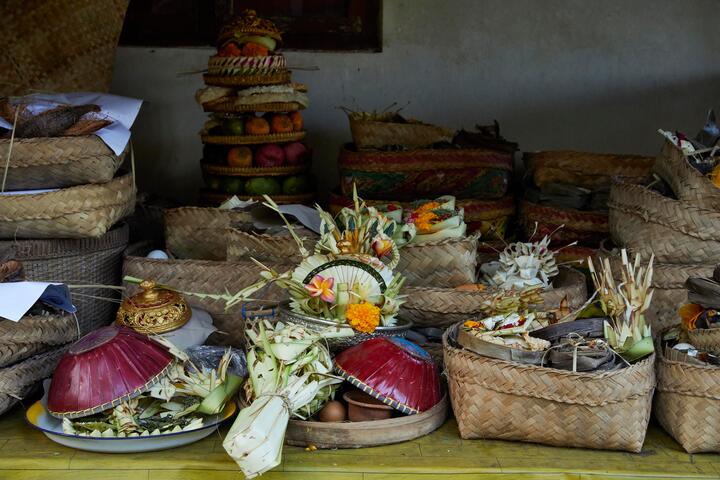 A spiritual ceremony involving food in Bali