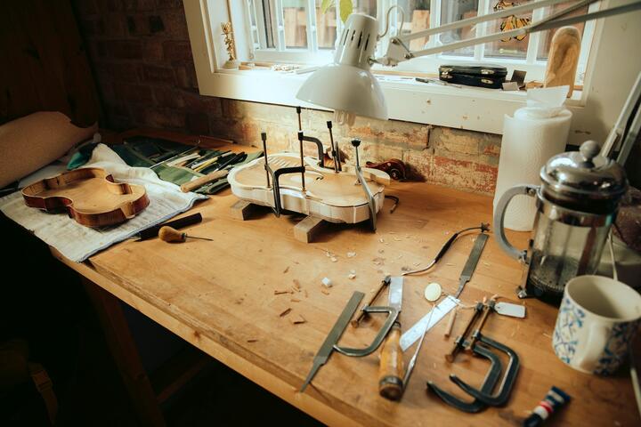 A violin being restored 