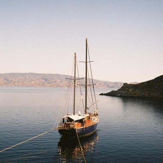 A boat at sea in Hydra, Greece