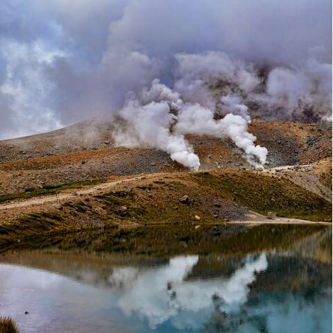 Steaming volcanic activity in Japan