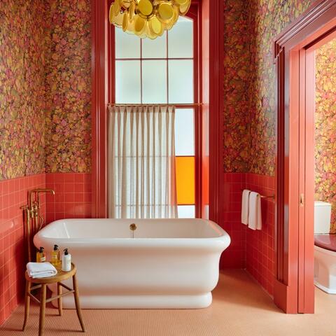 A psychedelic-coloured bathroom