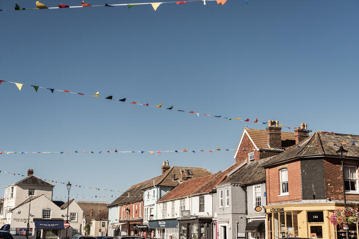 Bunting hung in Aldeburgh highstreet