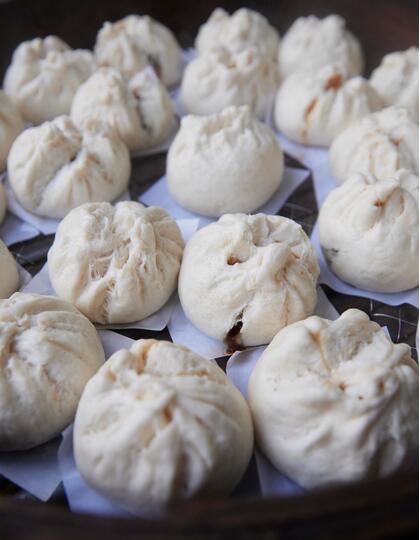 Freshly steamed breakfast buns in Kuala Kumpar