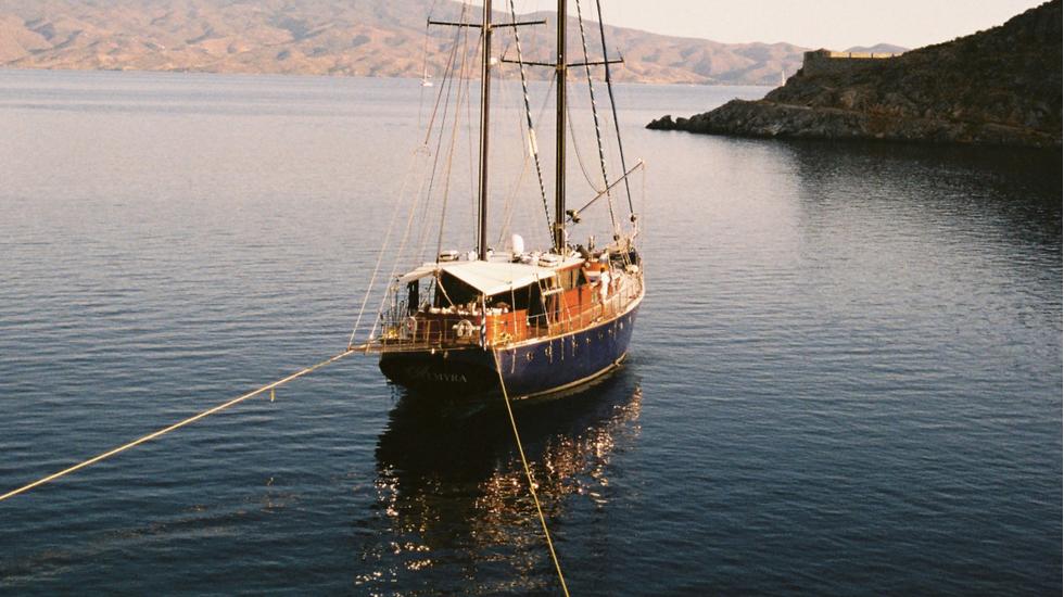 A boat at sea in Hydra, Greece